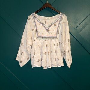 Cost Plus World Market Cream Embroidered Peasant Top